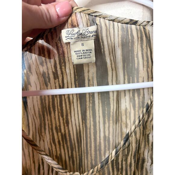 Lucky Brand Women's Ikat Print Lace Up Peplum Top Black Ivory Size S (2-6) - Picture 4 of 5